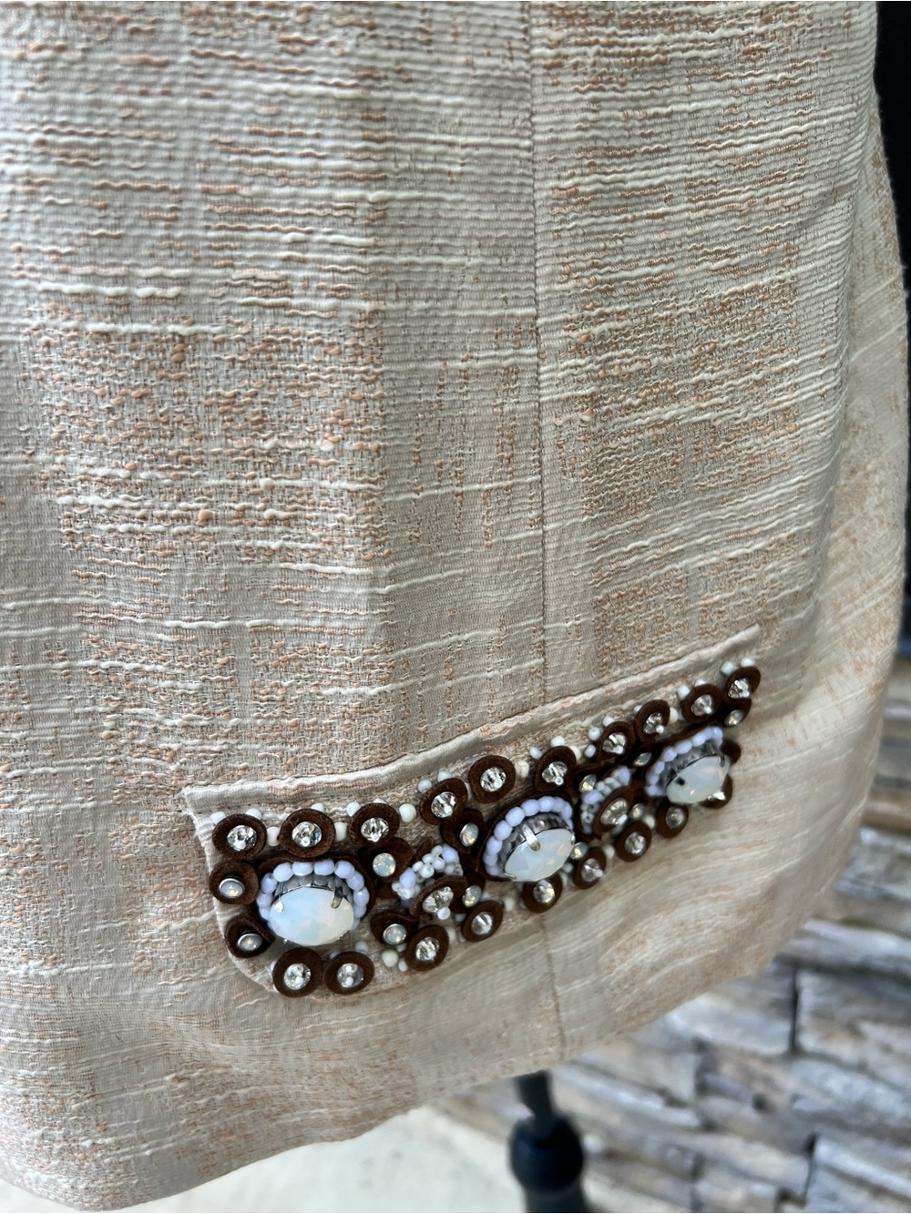 Tory Burch Ivory Textured Short-Sleeve Tunic with Embellished Pockets - Picture 3 of 7